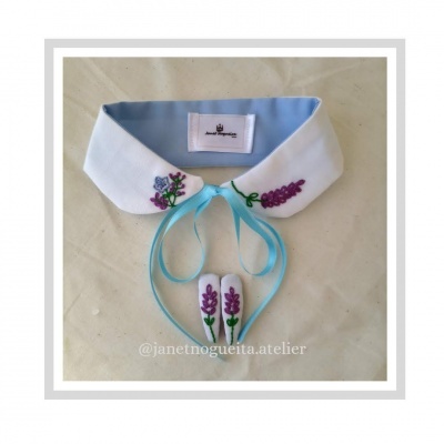 Golas bordadas e acessórios de cabelo