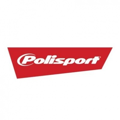 Logótipo Polisport em branco sobre fundo vermelho trapezoidal