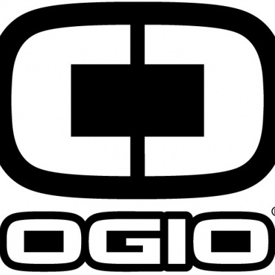 Logótipo preto e branco da marca OGIO com símbolo geométrico e texto
