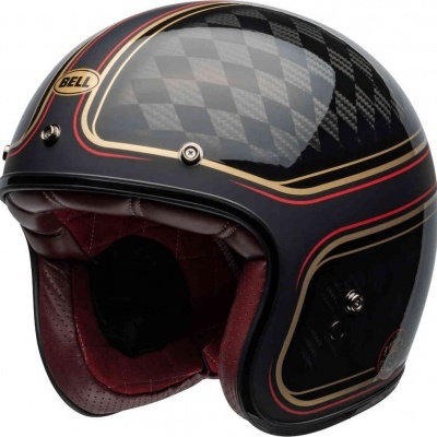 Capacete Bell Custom 500 Carbon RSD CHECK mate Preta/Dourado