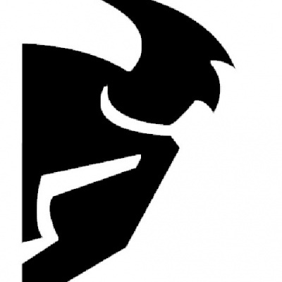 Forma geométrica abstrata preta com chifres sobre fundo branco