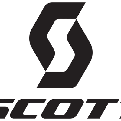 Logótipo preto da marca SCOTT com símbolo e texto sobre fundo branco