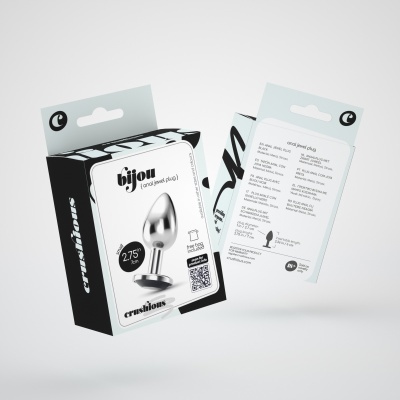 Embalagem com plug anal metálico e informações do produto.