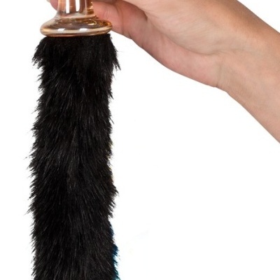 PLUG ANAL EM VIDRO COM CAUDA PRETA