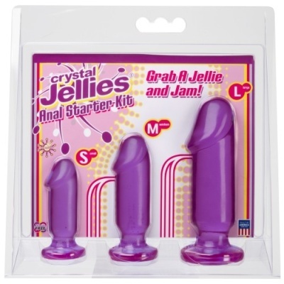 Conjunto inicial Crystal Jellies com três vibradores em gel roxo translúcido