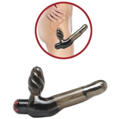 Vibrador preto e cinza com duas partes texturizadas e lisas