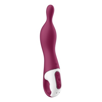 Vibrador vinho com base branca e botões