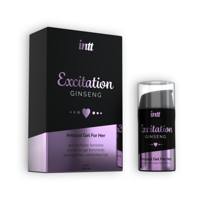 Gel de excitação feminino Intt Excitation Ginseng com embalagem preta e lilás