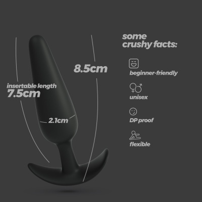 Plug anal preto com medidas e características descritas