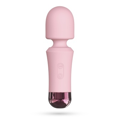 Vibrador massageador portátil rosa com base roxa e botões
