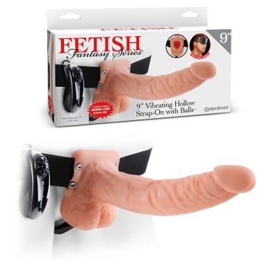 STRAP-ON OCO COM VIBRAÇÃO E TESTÍCULOS 9' FETISH FANTASY SERIES BRANCO