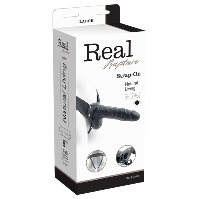 STRAP-ON OCO COM VIBRAÇÃO E TESTÍCULOS REAL RAPTURE AIR FEELING 8' PRETO