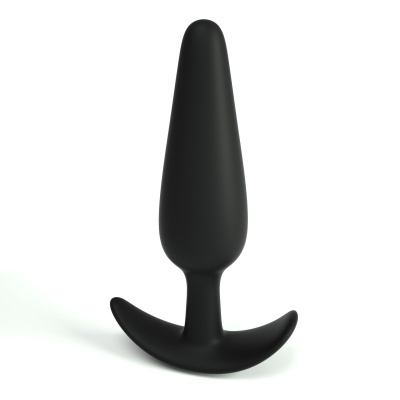 Plug anal preto de silicone com base larga em forma de T