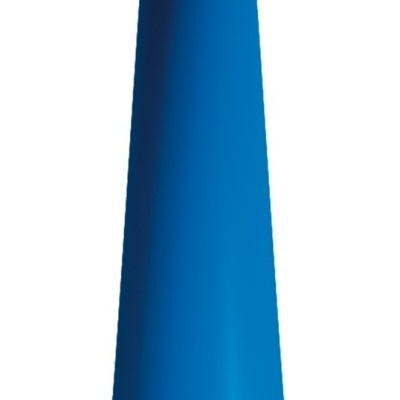 Cone de sinalização azul de plástico com símbolo de globo preto na base