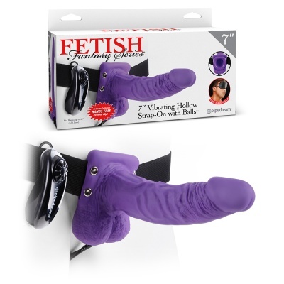STRAP-ON OCO COM VIBRAÇÃO E TESTÍCULOS 7' FETISH FANTASY SERIES ROXO