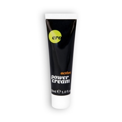 Tubo preto de creme power cream com tampa branca sobre fundo branco