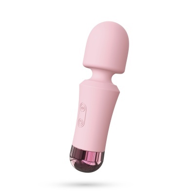 Vibrador massageador rosa com botão e base metálica