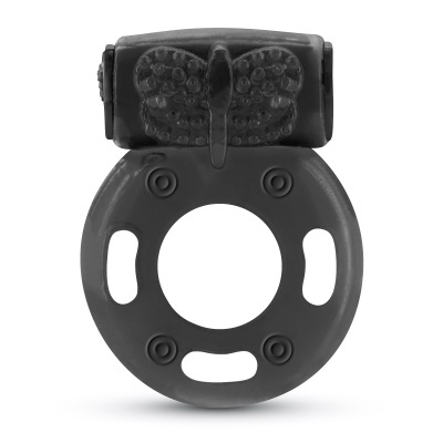 Anel preto de silicone com borboleta em relevo