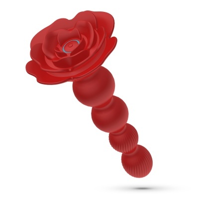 Vibrador vermelho em forma de flor com esferas texturizadas