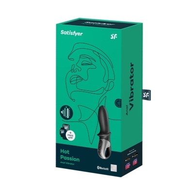 Caixa de vibrador anal preto com design minimalista em fundo branco