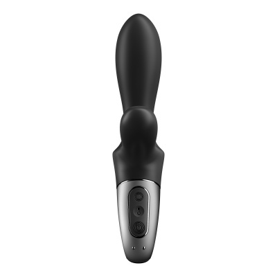 Vibrador preto com botão e secção prateada
