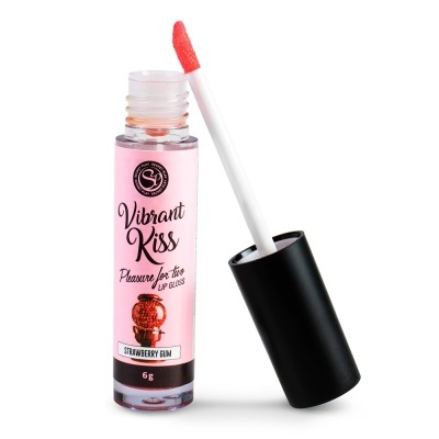 Gloss labial Vibrant Kiss rosa com aplicador em fundo branco