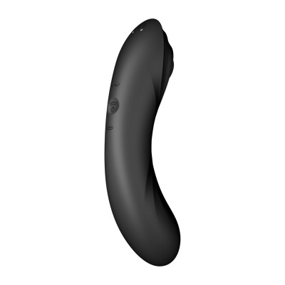 Vibrador preto curvo com três botões visíveis
