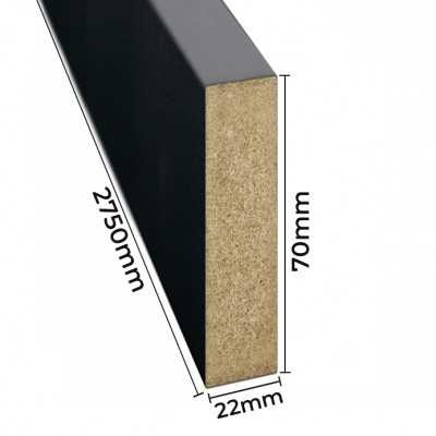 Barra retangular de madeira preta com dimensões indicadas