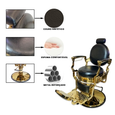 Cadeira de Barbeiro - Dourada Cromada | Ref.864112