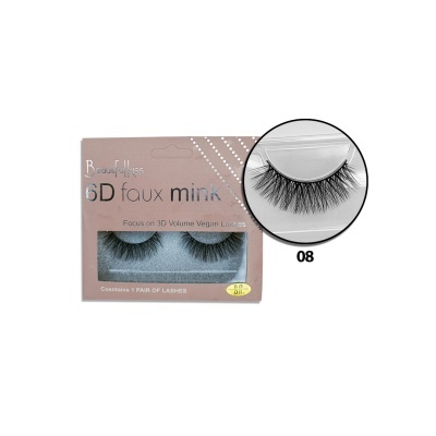 Pestanas falsas 6D faux mink em embalagem cor rosa com 1 par, código 08