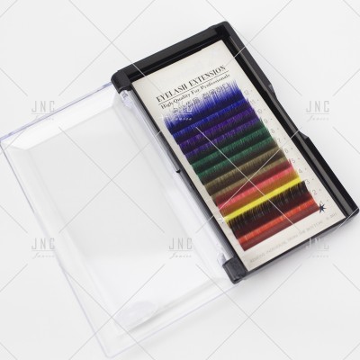 Estojo preto transparente com pestanas extensões coloridas organizadas