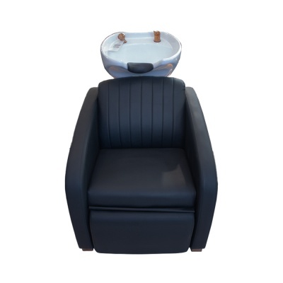 Cadeira de barbear preta com lavatório branco