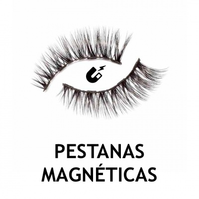 Pestanas magnéticas pretas sobre fundo branco com texto e ícone de íman