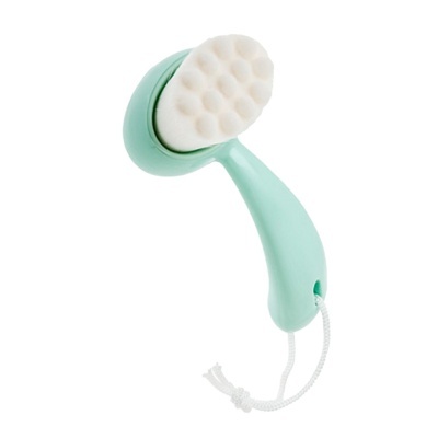 Escova de corpo verde água com esponja branca e cordão para pendurar