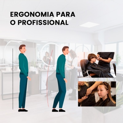Ilustrações de postura e imagens de corte de cabelo em cenário de cabeleireiro