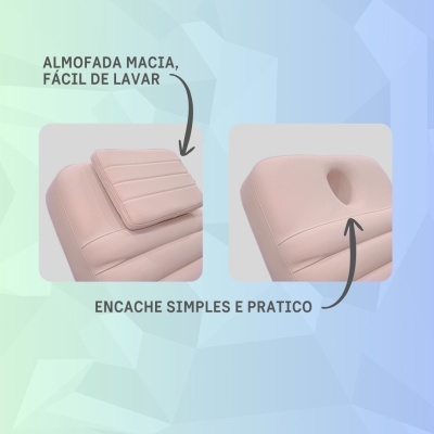 Almofadas de costas rosa claro com destaque para uma almofada macia fácil de lavar e encaixe simples e prático