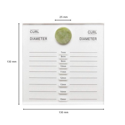 Placa transparente com círculo verde e texto de medida de diâmetro