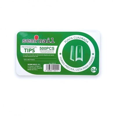 Tips Semi Nail - Ponta quadrada Transparente - 500 unidades | Ref.SM9318