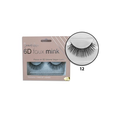 Pestanas postizas 6D faux mink na embalagem rosa com texto e número 12