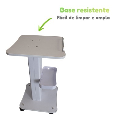 Mesa auxiliar branca com base resistente e suporte lateral
