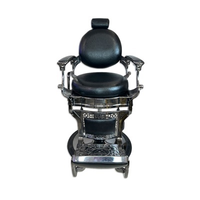 Cadeira de barbeiro vintage cromada com estofos pretos