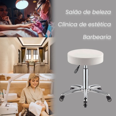 Banquinho branco com base metálica para salão de beleza e estética