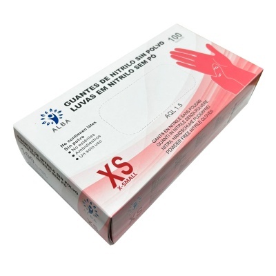 Luvas Descartáveis em Nitrilo Sem Pó - XS | Ref.003789