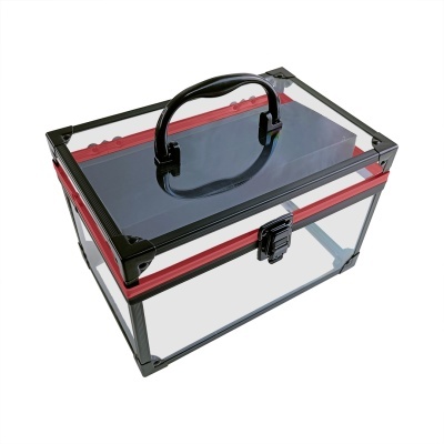 Caixa organizadora transparente com moldura preta, punho e fecho preto