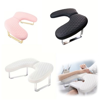 Almofada de apoio acolchoada para mãos em rosa, preto e branco com suportes metálicos