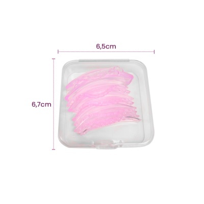 Presilhas de cabelo rosa em caixa transparente com medidas