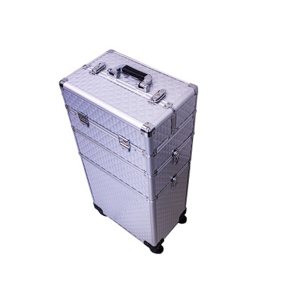 mala prateada de transporte com rodas e alça