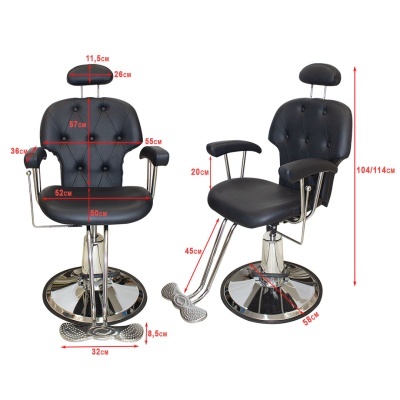 Duas cadeiras de couro sintético preto com base cromada e apoios ajustáveis