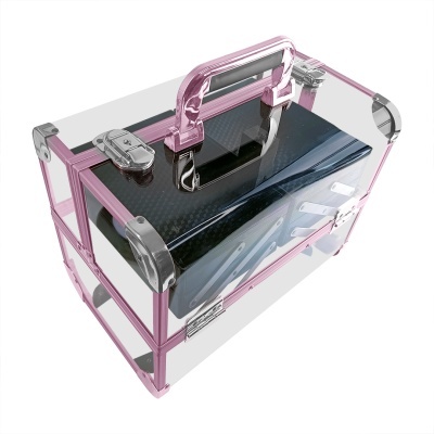 Estojo retangular de maquilhagem com estrutura rosa e acrílico transparente