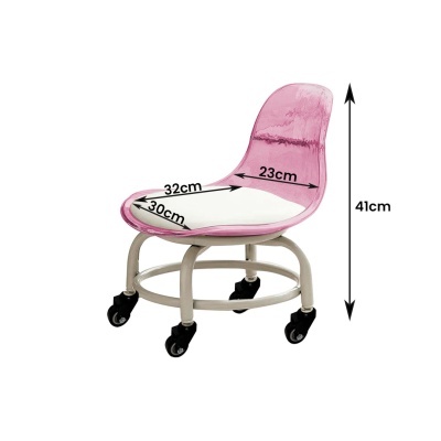 Cadeira giratória pequena rosa e branco com medidas indicadas